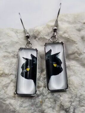 Black Cat Glass Bar Earrings